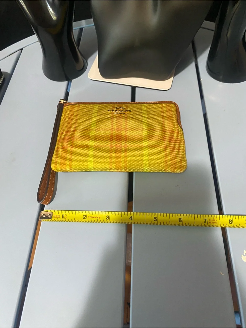 NWT Coach Yellow Plaid Wristlet Wallet